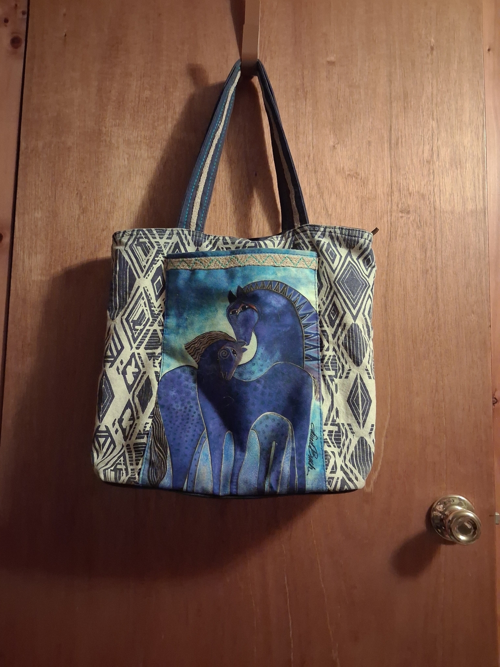 Laurel Burch Blue and Teal Horse Motif Tote